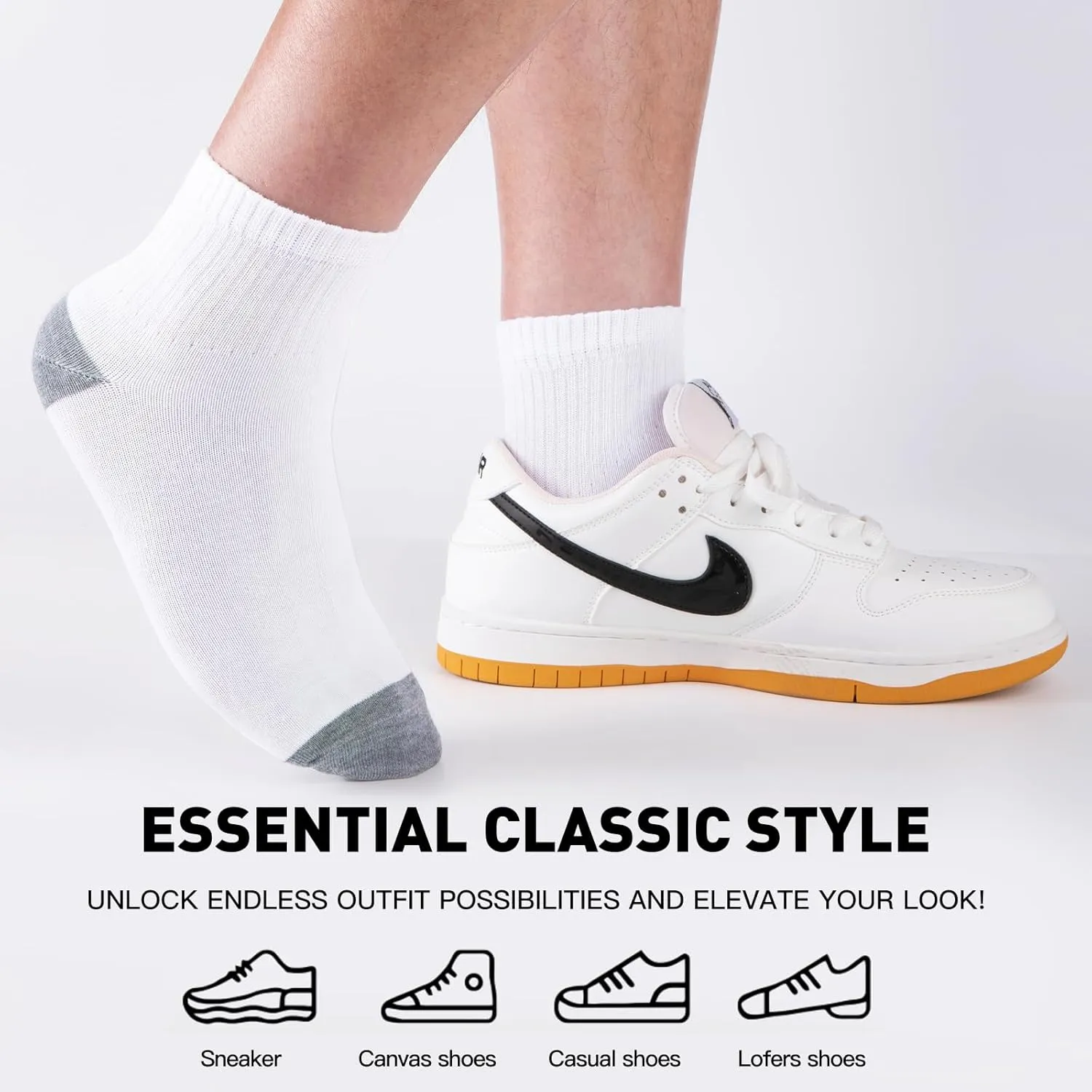 20 Pairs Ankle Socks For Men/Women - Breathable Mens Socks Size 10-13 Mini Crew Quarter Sock Value Pack in Bulk