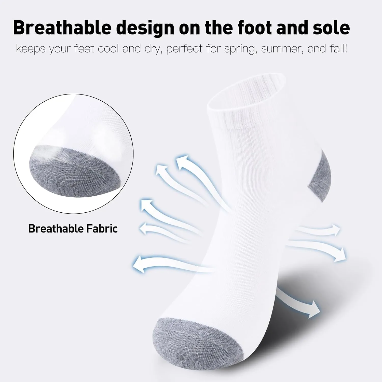 20 Pairs Ankle Socks For Men/Women - Breathable Mens Socks Size 10-13 Mini Crew Quarter Sock Value Pack in Bulk
