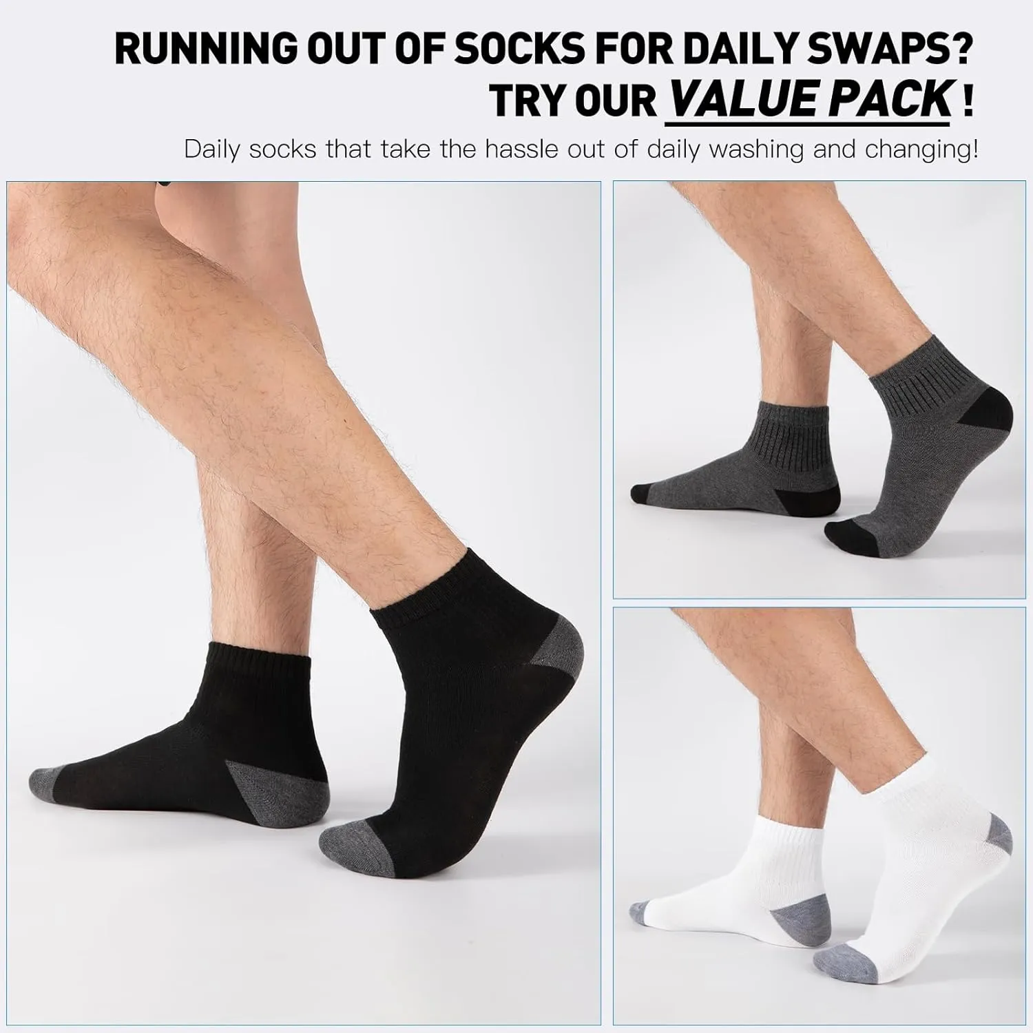 20 Pairs Ankle Socks For Men/Women - Breathable Mens Socks Size 10-13 Mini Crew Quarter Sock Value Pack in Bulk