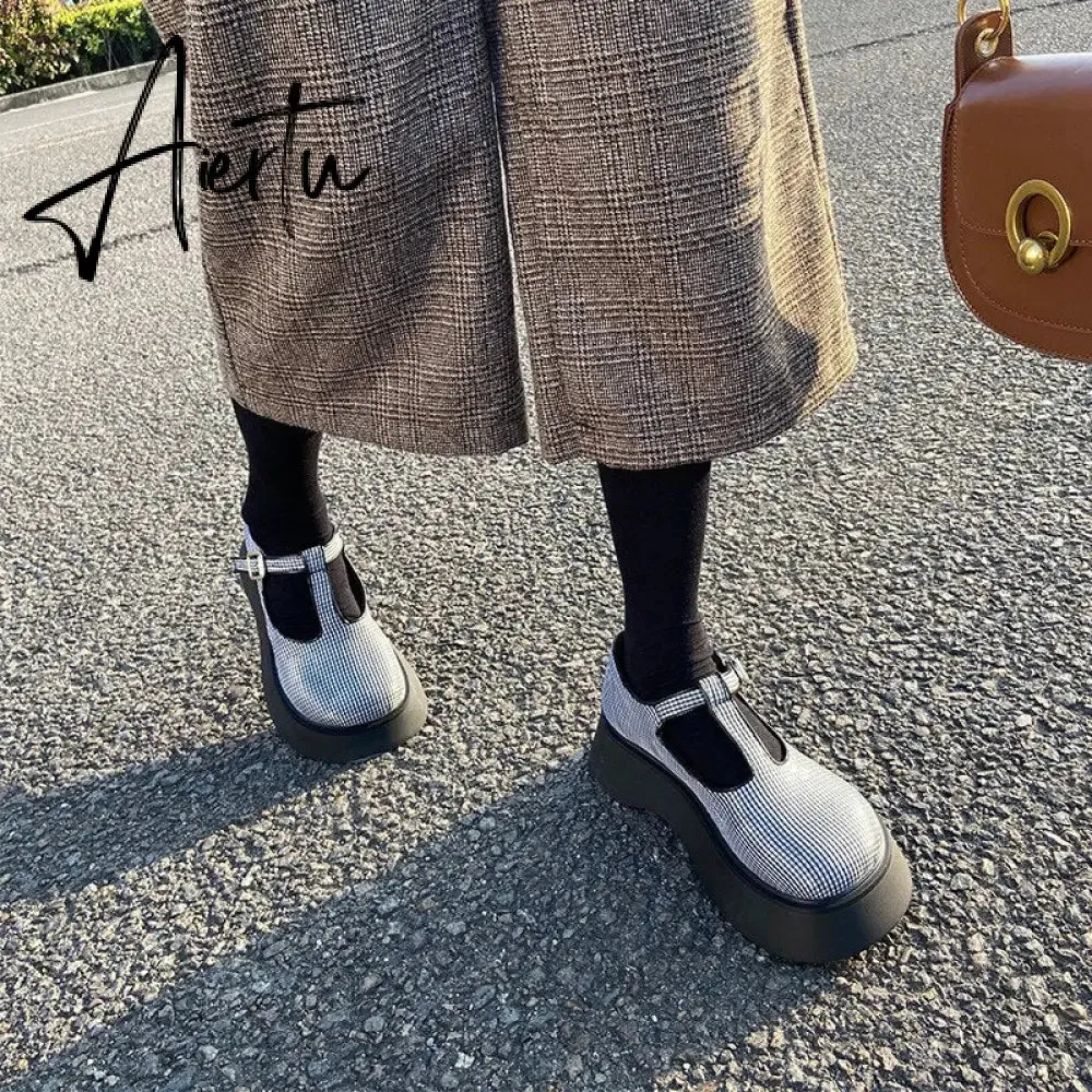 Aiertu Japanese Mary Jane Women'S Shoes  New Thick-Soled Lattice Small Single Shoes For Women College Style Vitage Spring  Shoes Woman