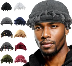 Babalet Halo Turban for Men Women Satin Lined Durag Head Wraps Skull Cap Pre-Tied Tassels Braid Beanie Vintage Twist Bonnet