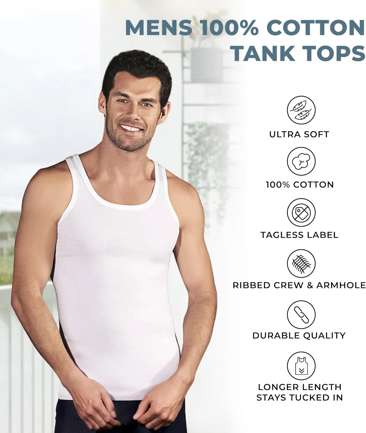 Brix Men's Tank Top Undershirts - 100% Cotton Multipack Tagless Shirts.
