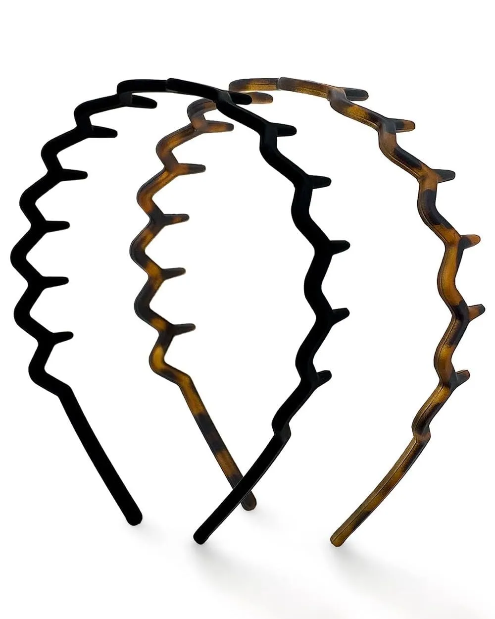 Kitsch Zig Zag Headbands, Recycled Plastic Wavy Hair Band with Teeth, Headbands for Women and Men, Classic 90s Hair Accessories, 2pcs (Black and Brown)