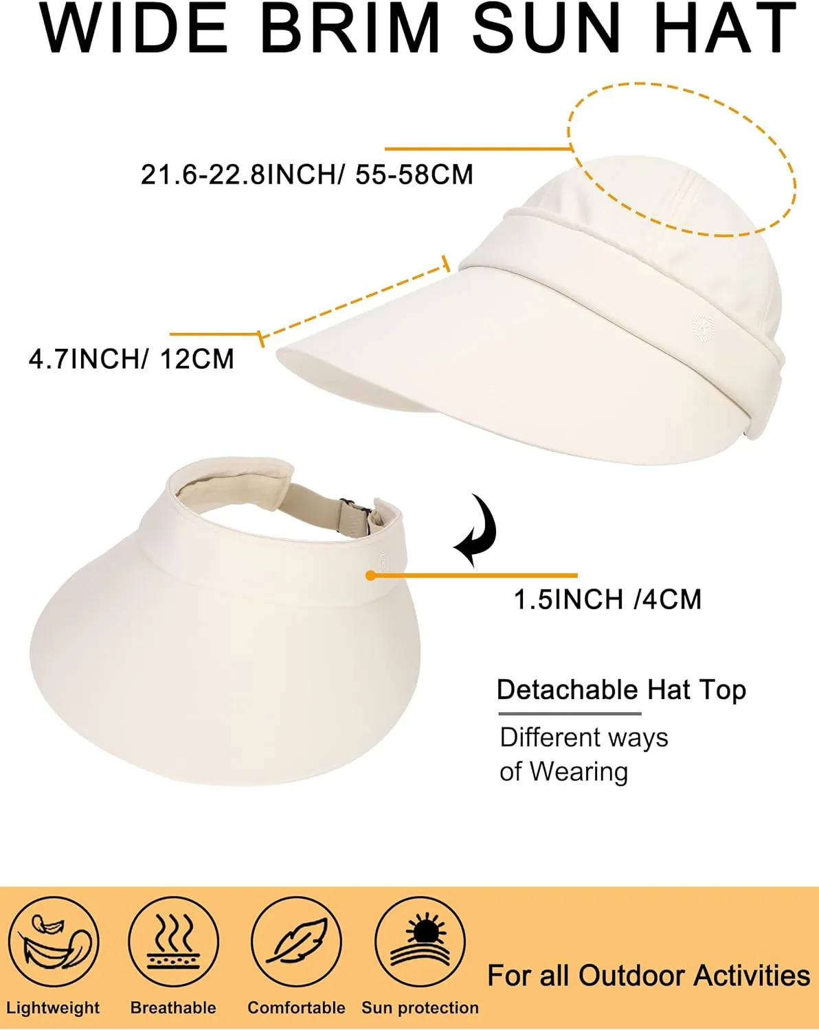 LA CARRIE Women Sun Hats Detachable Wide Brim UV Protection UPF 50  Summer Beach Visor for Outdoor Sports