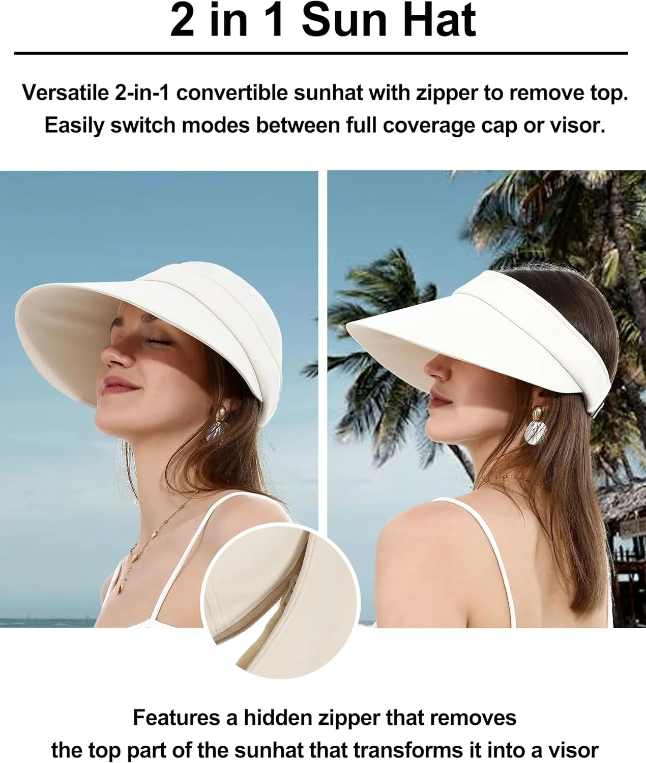 LA CARRIE Women Sun Hats Detachable Wide Brim UV Protection UPF 50  Summer Beach Visor for Outdoor Sports