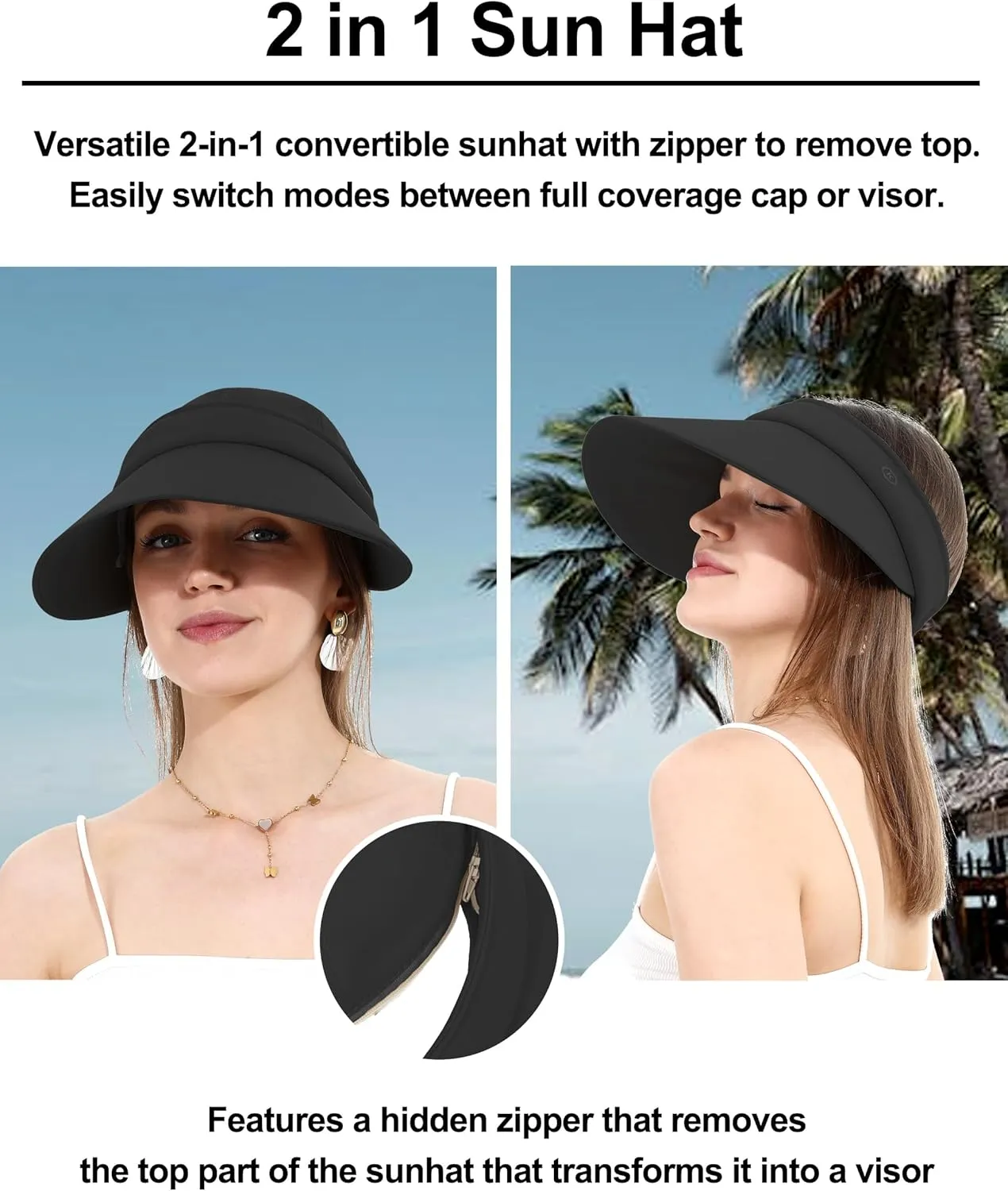 LA CARRIE Women Sun Hats Detachable Wide Brim UV Protection UPF 50  Summer Beach Visor for Outdoor Sports