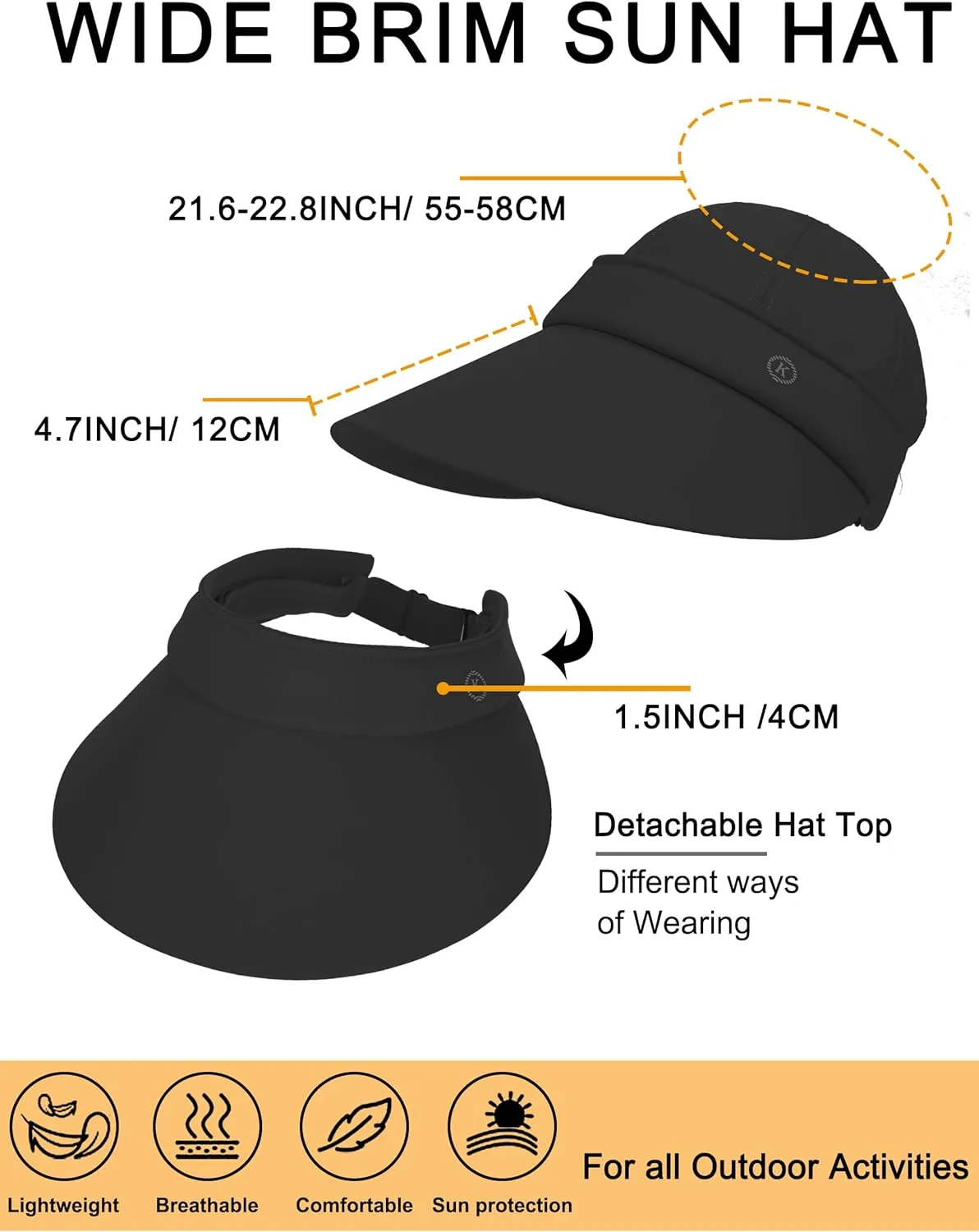 LA CARRIE Women Sun Hats Detachable Wide Brim UV Protection UPF 50  Summer Beach Visor for Outdoor Sports