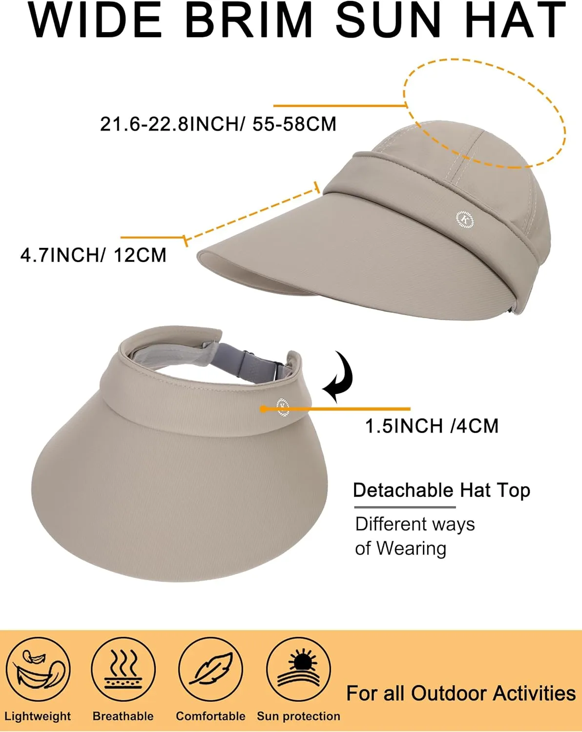 LA CARRIE Women Sun Hats Detachable Wide Brim UV Protection UPF 50  Summer Beach Visor for Outdoor Sports