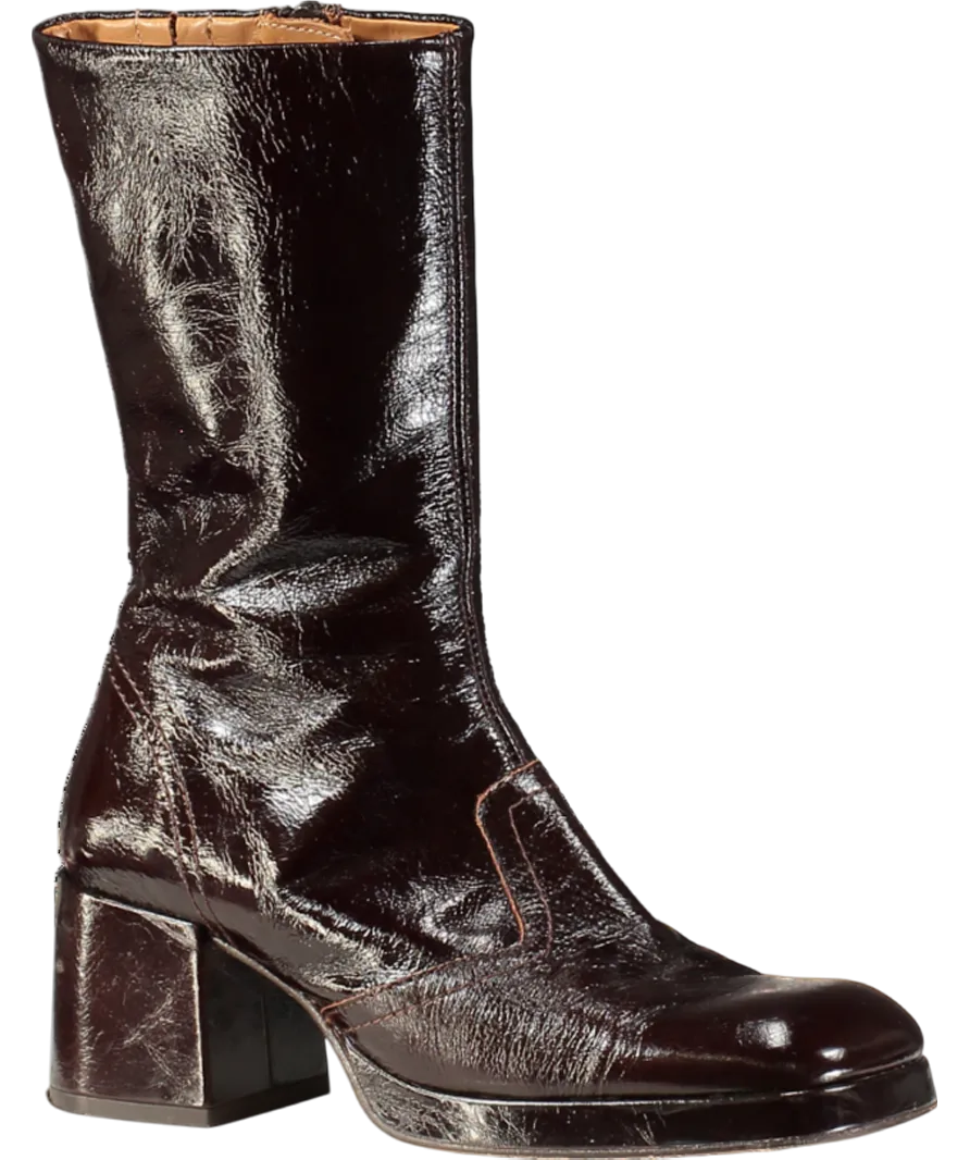 MIISTA Brown Cass Patent Mid-calf Boots UK 2 EU 35 👠