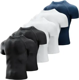 Niksa Men's Compression Shirts 3/5 Pack,Short Sleeve Athletic Compression Tops Cool Dry Workout T Shirt