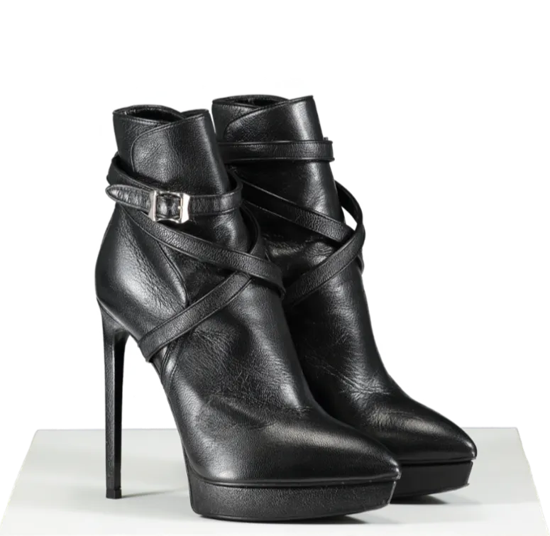 Saint Laurent Black Platform Leather Ankle Boots UK 7 EU 40 👠