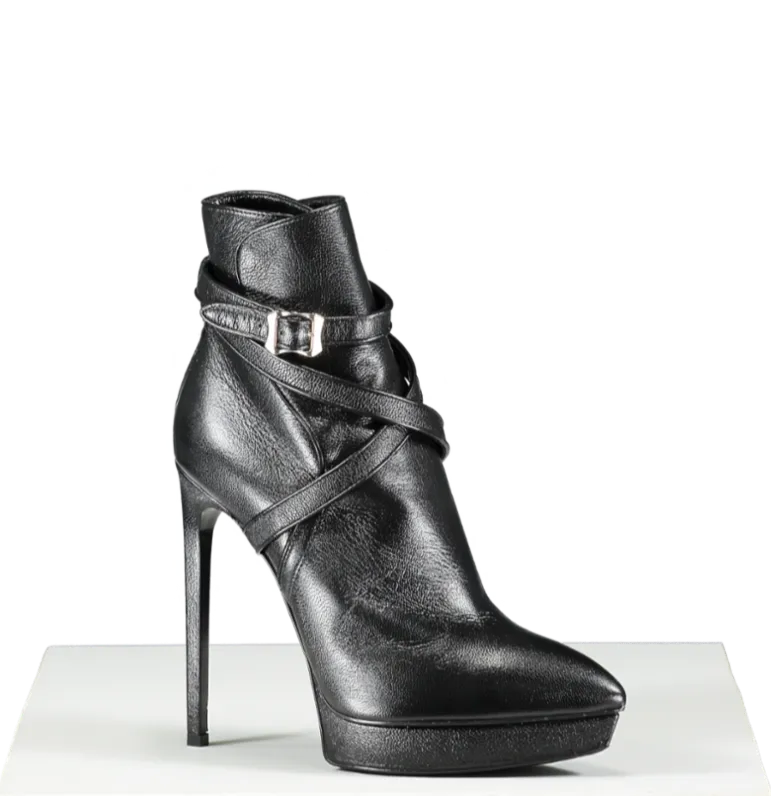 Saint Laurent Black Platform Leather Ankle Boots UK 7 EU 40 👠