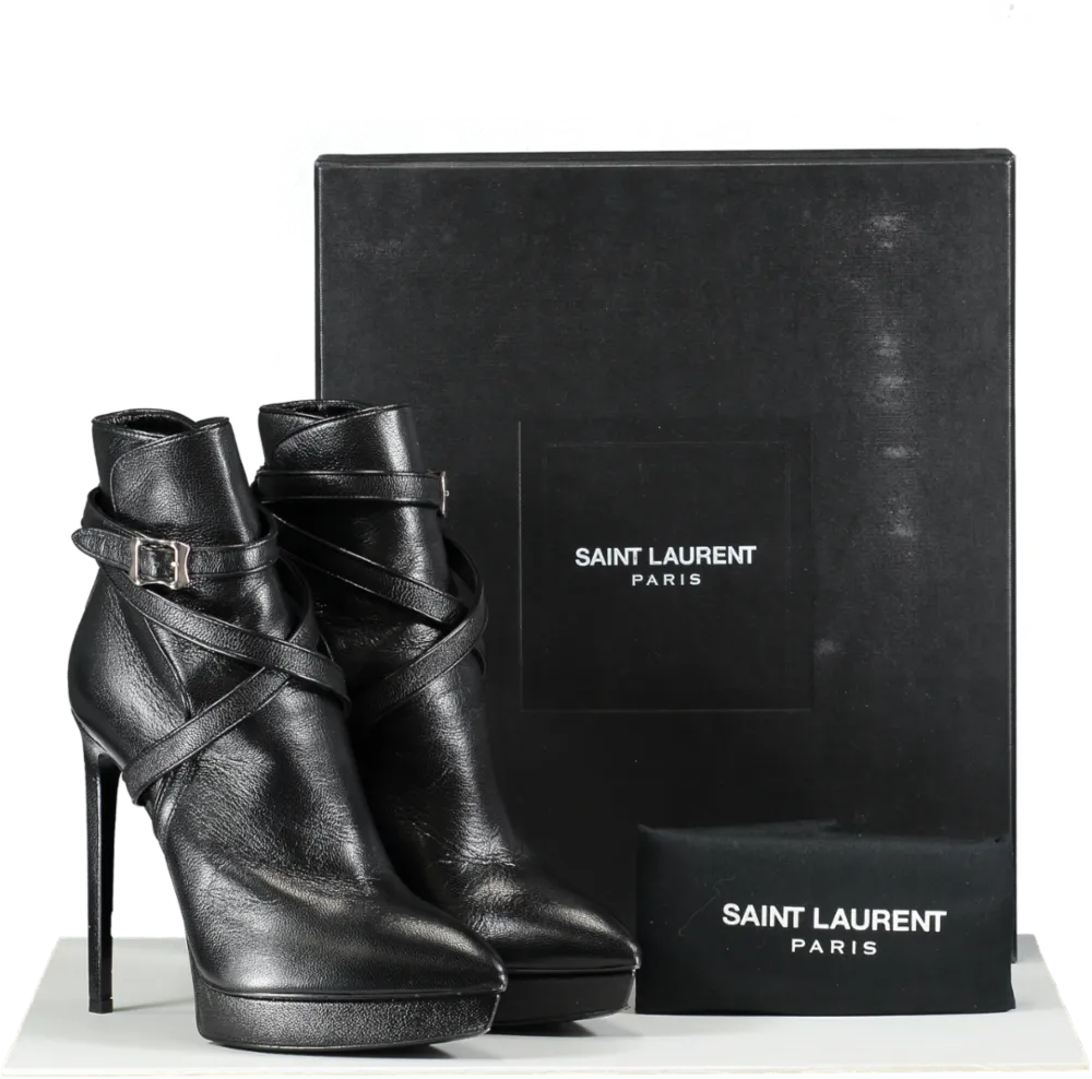 Saint Laurent Black Platform Leather Ankle Boots UK 7 EU 40 👠