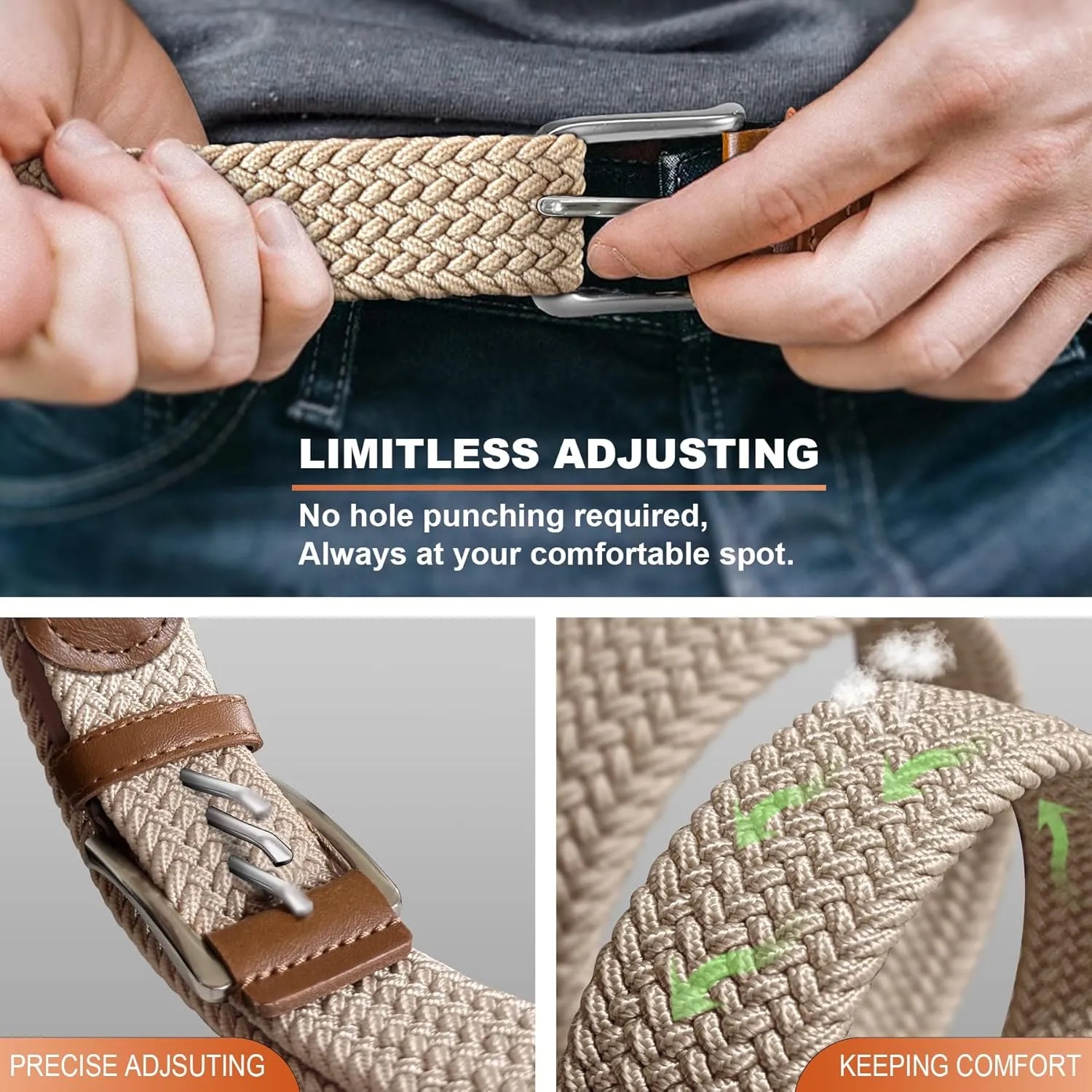 Stretch Braided Belt for Men -Mens Gift Elastic Woven Golf Belt 1 3/8"- for Golf Jeans Casual Wear