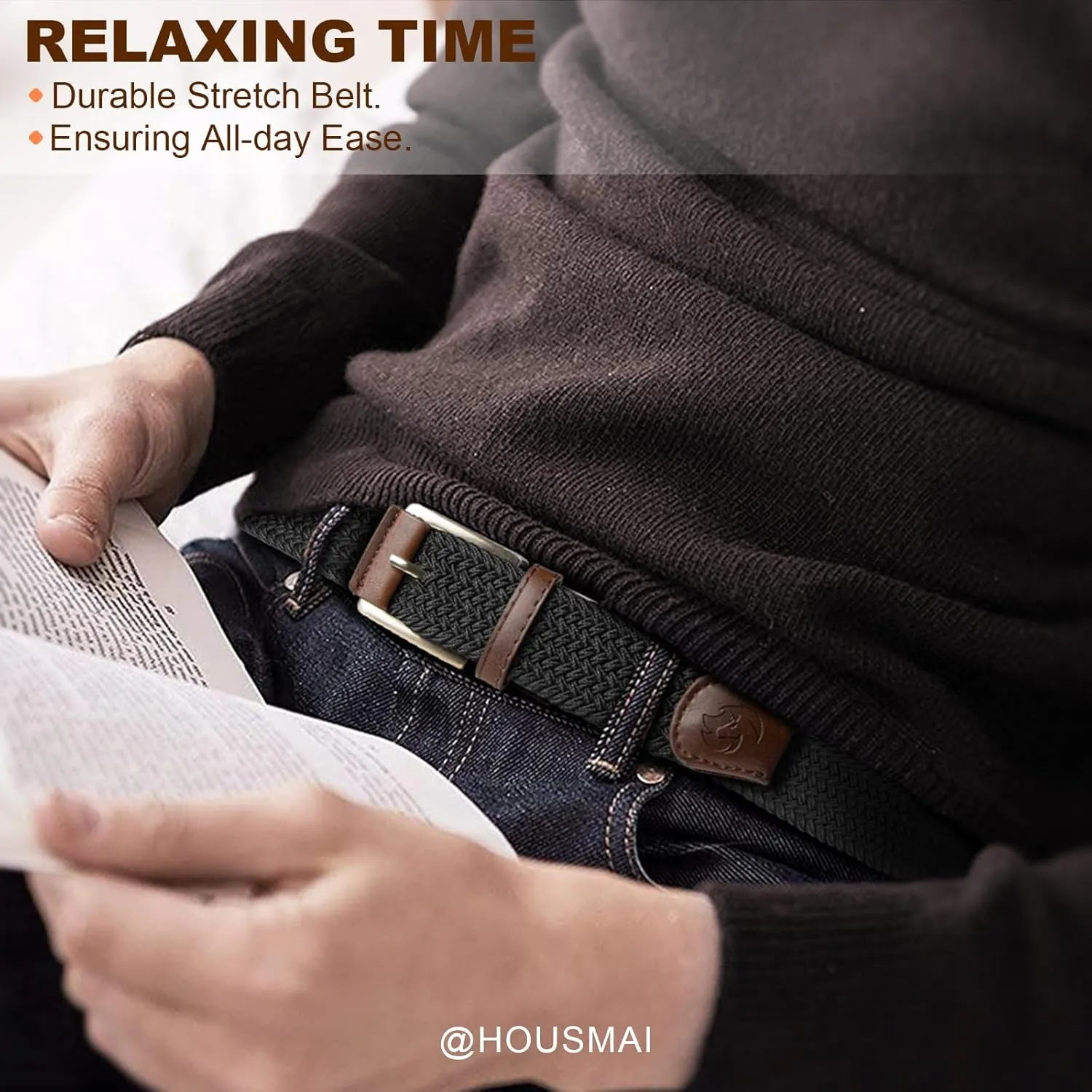 Stretch Braided Belt for Men -Mens Gift Elastic Woven Golf Belt 1 3/8"- for Golf Jeans Casual Wear