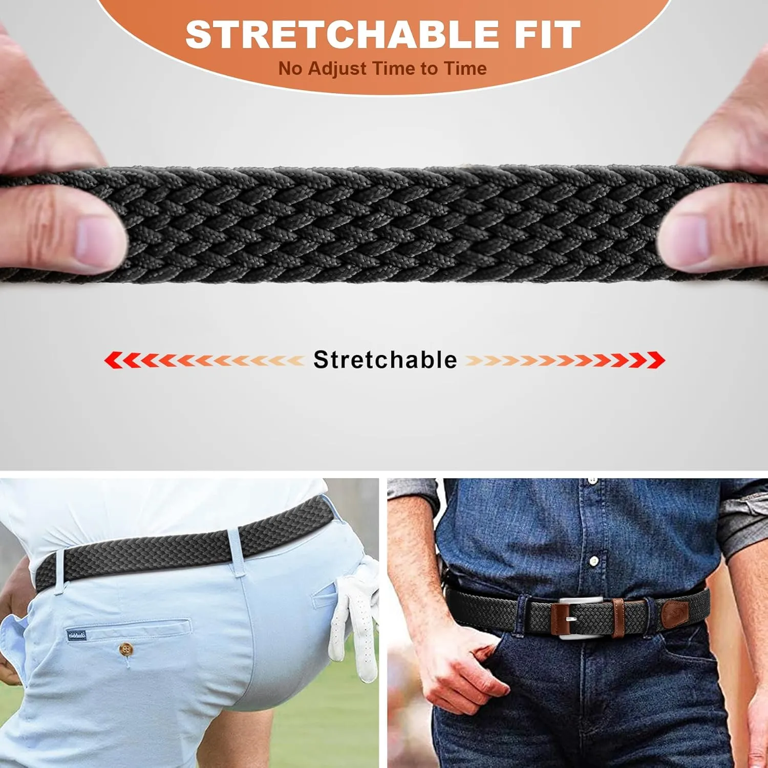 Stretch Braided Belt for Men -Mens Gift Elastic Woven Golf Belt 1 3/8"- for Golf Jeans Casual Wear