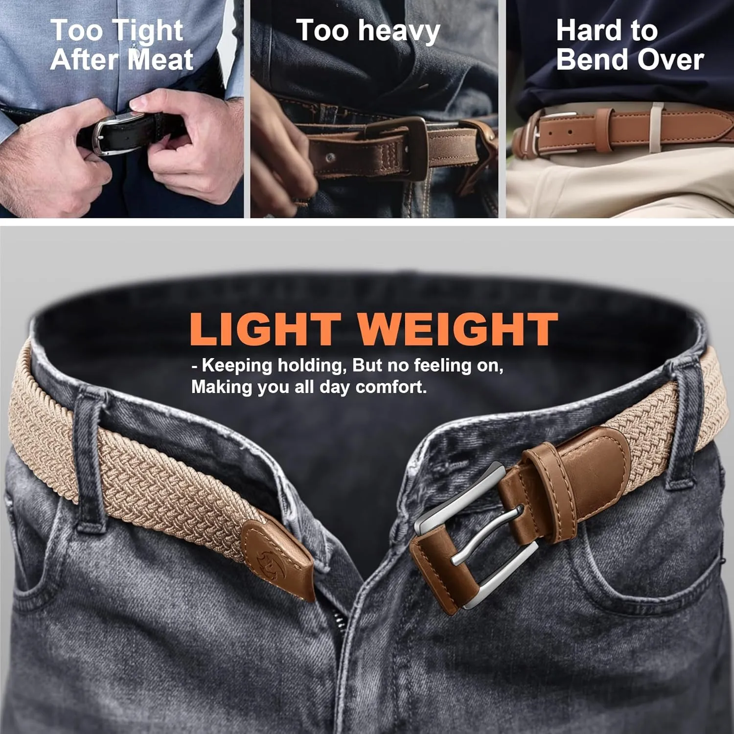 Stretch Braided Belt for Men -Mens Gift Elastic Woven Golf Belt 1 3/8"- for Golf Jeans Casual Wear