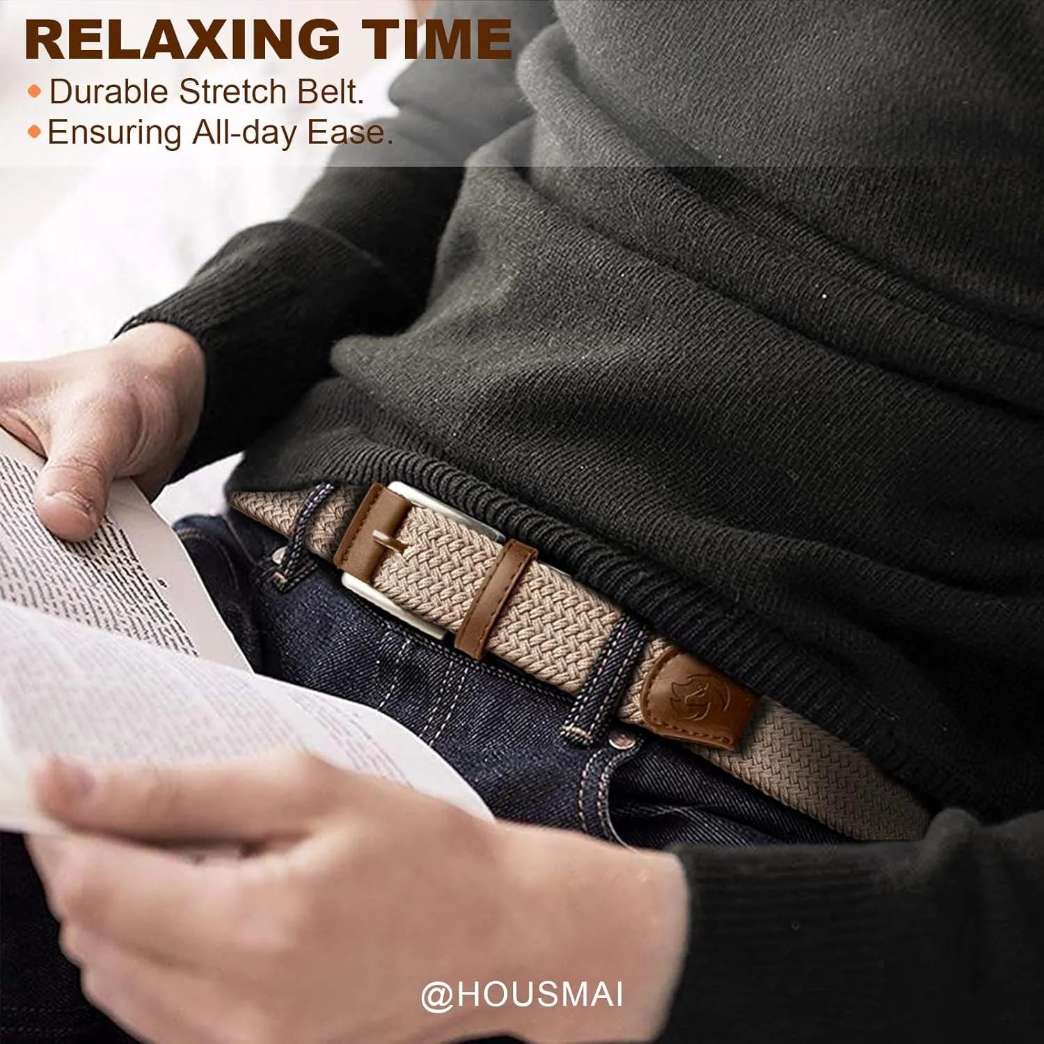 Stretch Braided Belt for Men -Mens Gift Elastic Woven Golf Belt 1 3/8"- for Golf Jeans Casual Wear