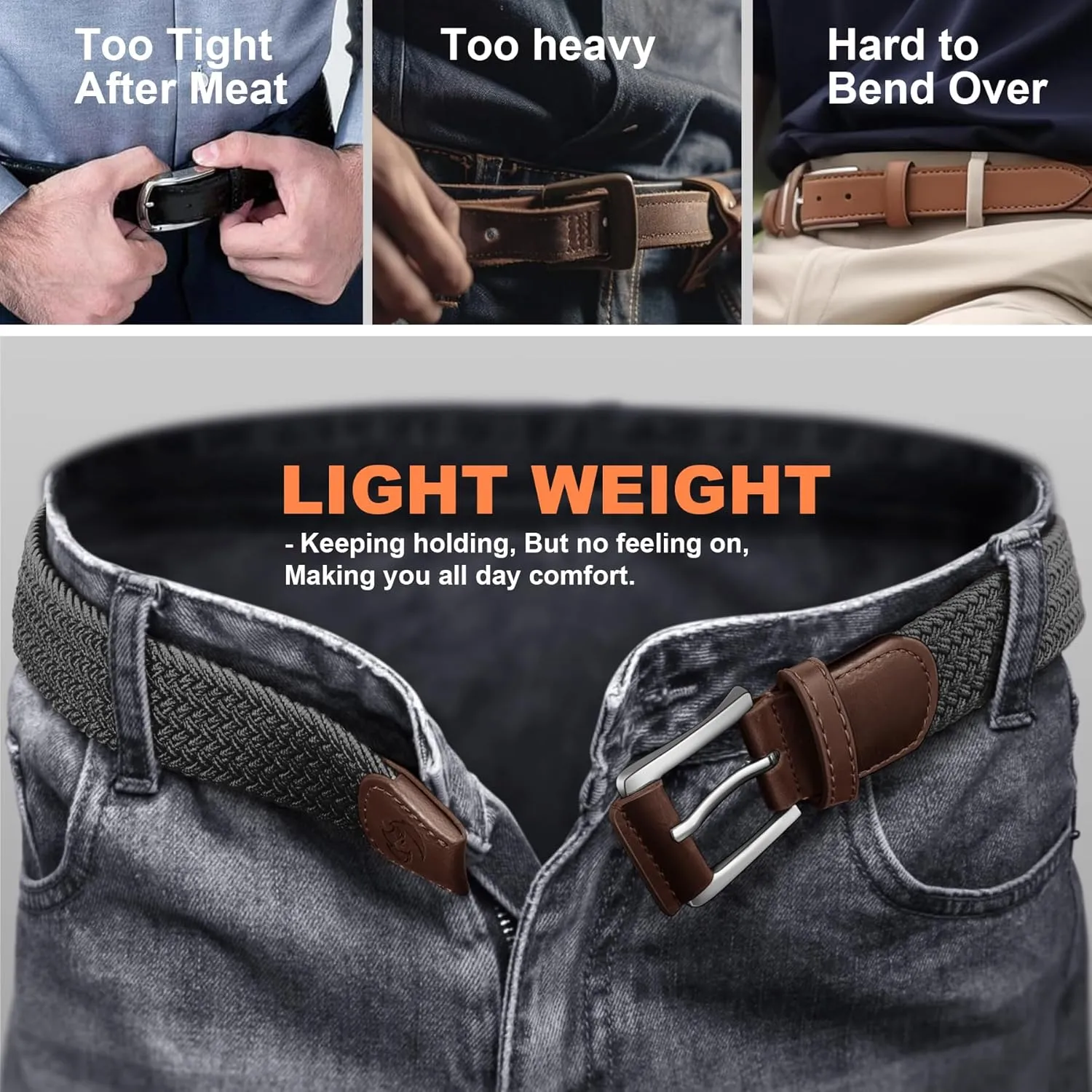 Stretch Braided Belt for Men -Mens Gift Elastic Woven Golf Belt 1 3/8"- for Golf Jeans Casual Wear