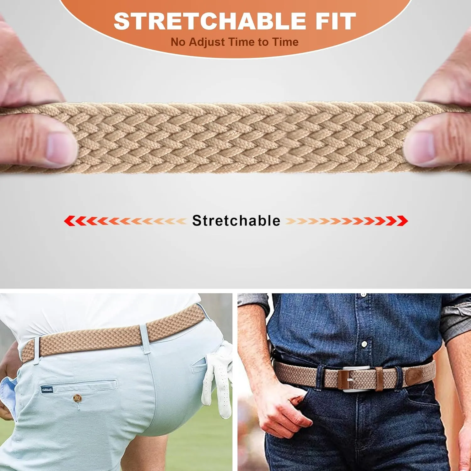 Stretch Braided Belt for Men -Mens Gift Elastic Woven Golf Belt 1 3/8"- for Golf Jeans Casual Wear