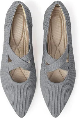 Women's Flats Shoes Pointed Toe Knit Washable Comfortable Dressy Mary Jane Ballet Flat with Strap