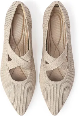 Women's Flats Shoes Pointed Toe Knit Washable Comfortable Dressy Mary Jane Ballet Flat with Strap